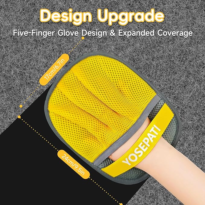 YOSEPATI Pet Hair Removal Glove, Five-Finger Magic Brush Electrostatic Mitt 2 PCs, Pet Hair Remover Tool for Dog & Cat, Reusable Pet Hair Gloves Pet Grooming Needs, Fur Remover for Couch & Clothing