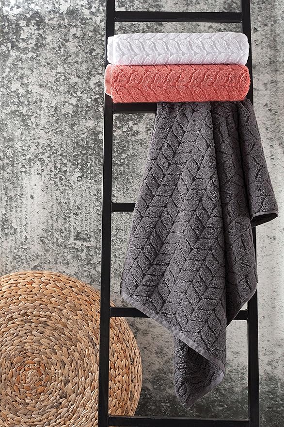 BAGNO MILANO 100% Turkish Cotton Jacquard Luxury Towel Set – Quick Dry Non-GMO Ultra-Soft, Plush and Absorbent Luxury Durable Turkish Towels Set (Grey, 6 pcs Towel Set)