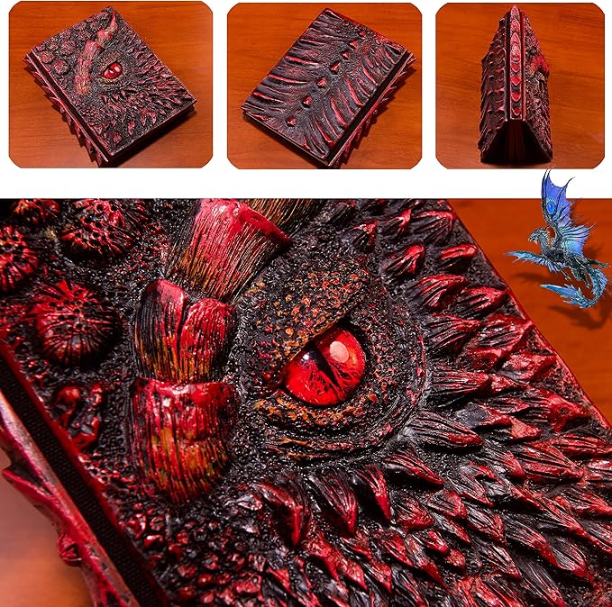3D Dragon Eye Embossed Journal,Resin Engraving Notebook,Dnd notebook for Dragon Lovers ，Blank Paper,Hardcover Travel Notepad for Writing,Sketchbook,Collection,Gift,Decoration A4 and A5 Size (A5-Red)