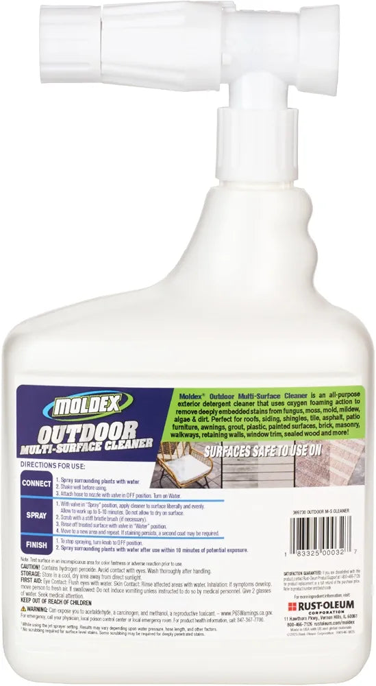 Moldex® Multi-Surface Outdoor Cleaner with Hose End, Bleach Free Formula, 64 oz – Fast Acting Spray for Mold and Mildew Stains on Siding, Decks, Fences and Exterior Surfaces