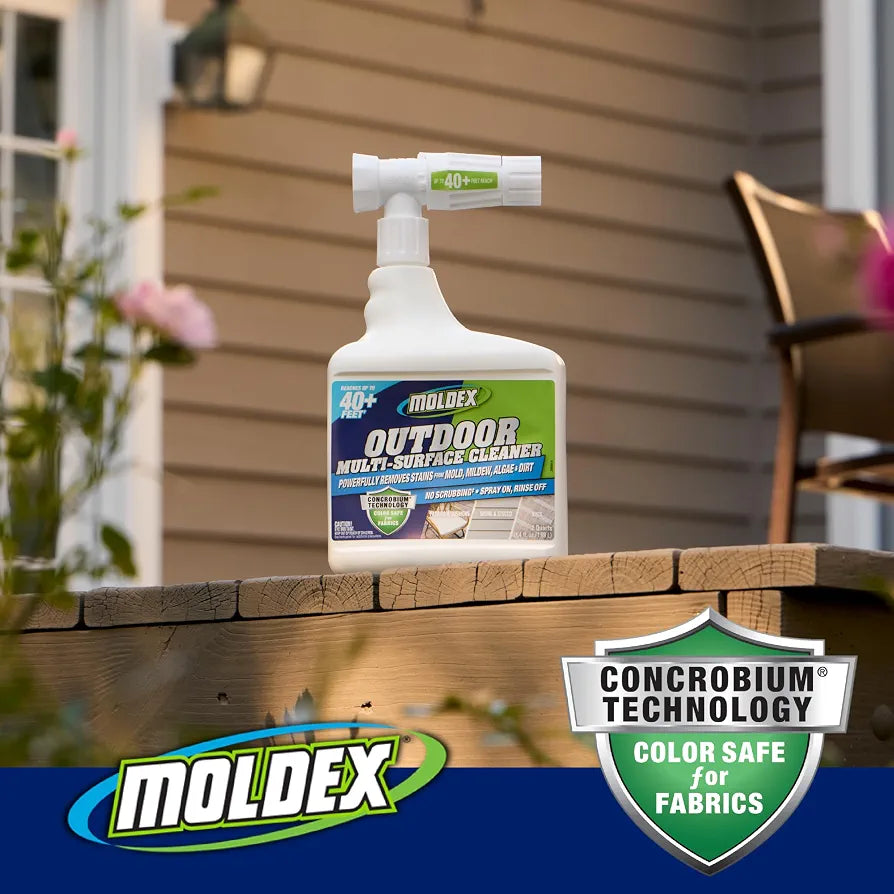 Moldex® Multi-Surface Outdoor Cleaner with Hose End, Bleach Free Formula, 64 oz – Fast Acting Spray for Mold and Mildew Stains on Siding, Decks, Fences and Exterior Surfaces