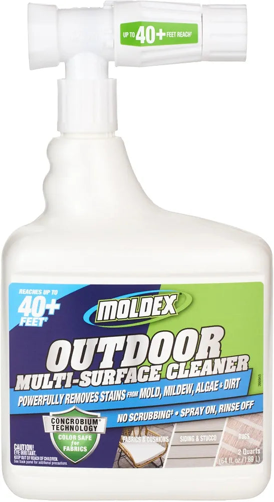 Moldex® Multi-Surface Outdoor Cleaner with Hose End, Bleach Free Formula, 64 oz – Fast Acting Spray for Mold and Mildew Stains on Siding, Decks, Fences and Exterior Surfaces