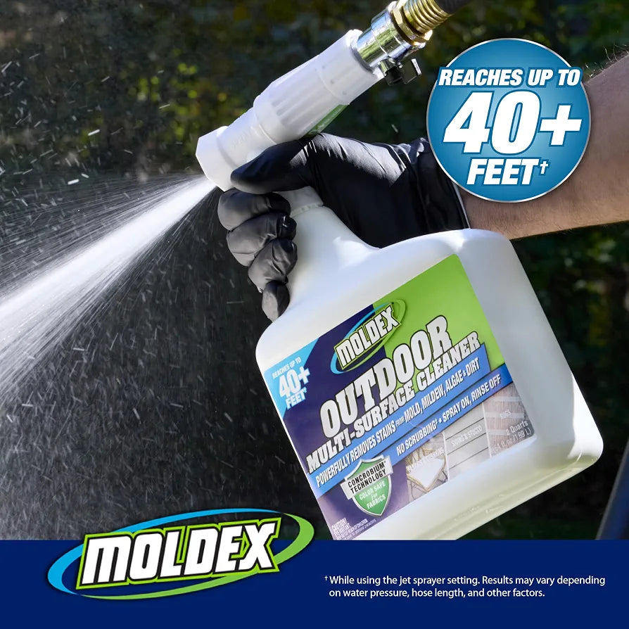 Moldex® Multi-Surface Outdoor Cleaner with Hose End, Bleach Free Formula, 64 oz – Fast Acting Spray for Mold and Mildew Stains on Siding, Decks, Fences and Exterior Surfaces