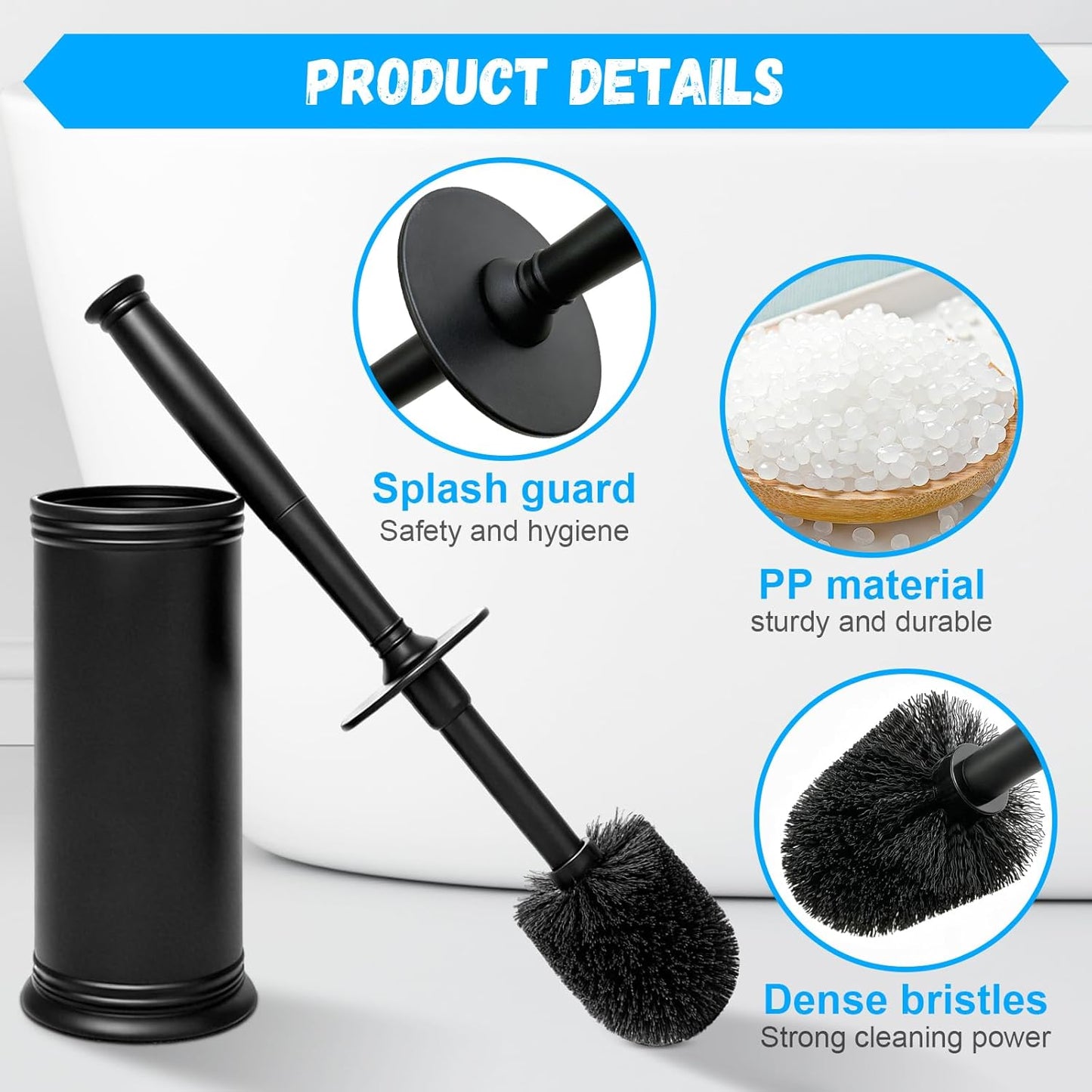 Plastic Toilet Brush, Toilet Brush and Holder Set with Long Handle, Covered Holder and Hard Bristles, Toilet Cleaner Brush for Bathroom and Toilet Cleaning
