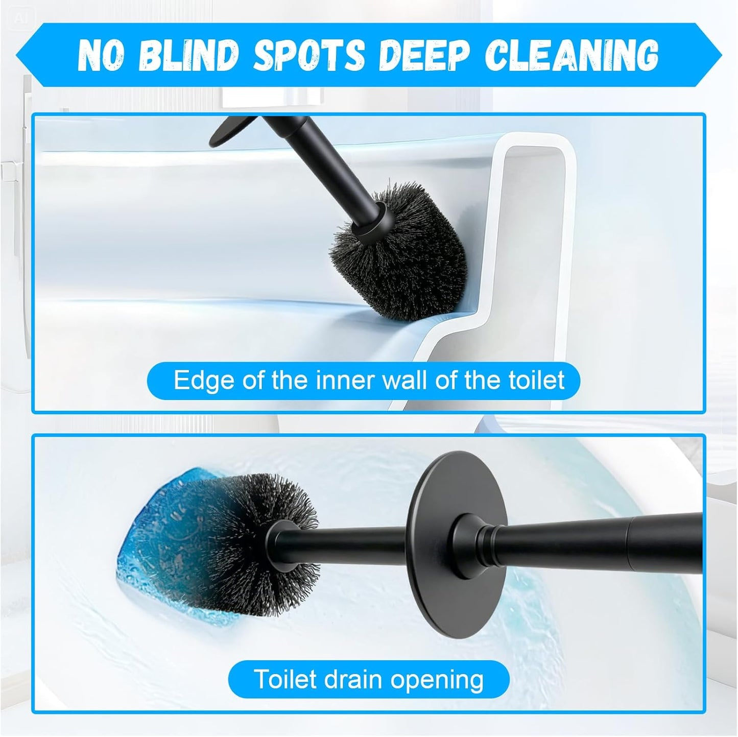 Plastic Toilet Brush, Toilet Brush and Holder Set with Long Handle, Covered Holder and Hard Bristles, Toilet Cleaner Brush for Bathroom and Toilet Cleaning